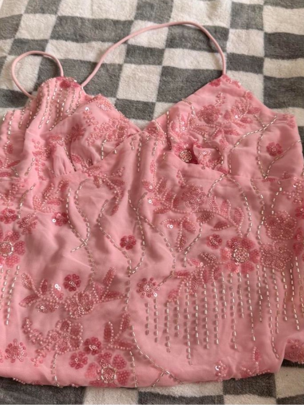 Source Unknown Pink Beaded Embroidered Spaghetti-Strap Cami